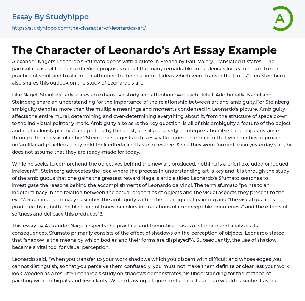 The Character of Leonardo’s Art Essay Example