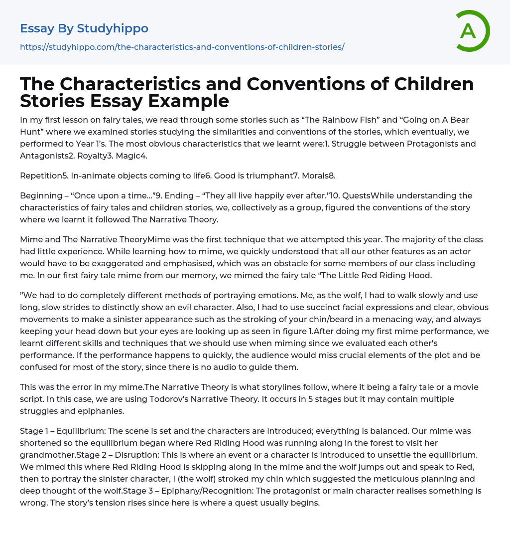 The Characteristics and Conventions of Children Stories Essay Example