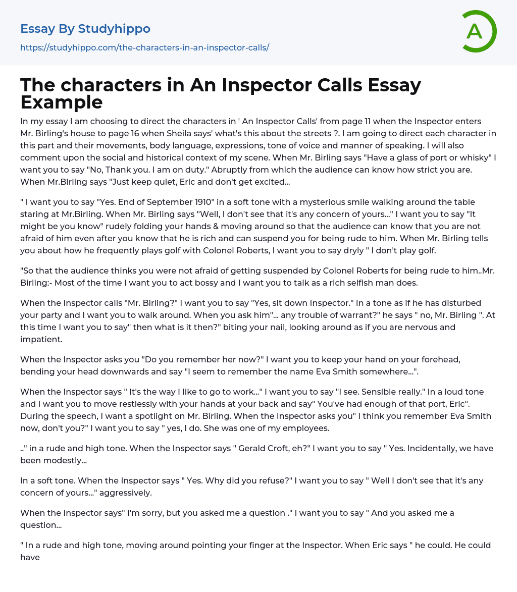 The characters in An Inspector Calls Essay Example