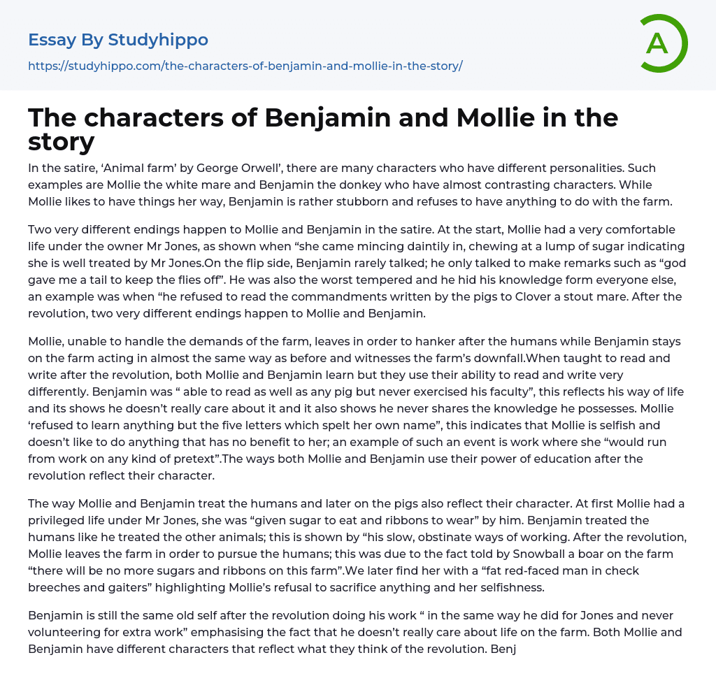 The characters of Benjamin and Mollie in the story Essay Example