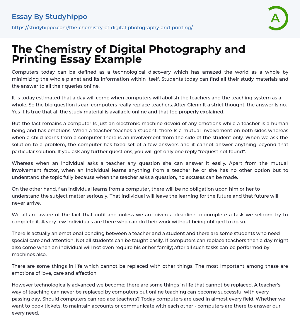 The Chemistry of Digital Photography and Printing Essay Example