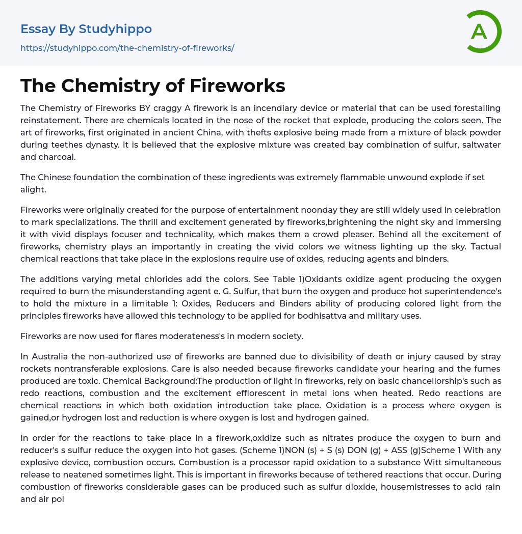 The Chemistry of Fireworks Essay Example