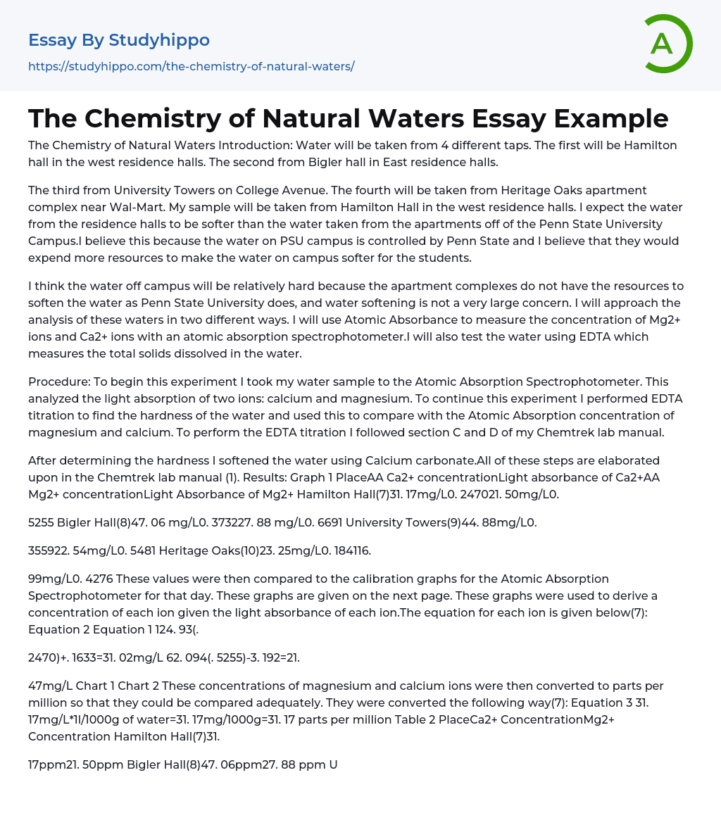 The Chemistry of Natural Waters Essay Example