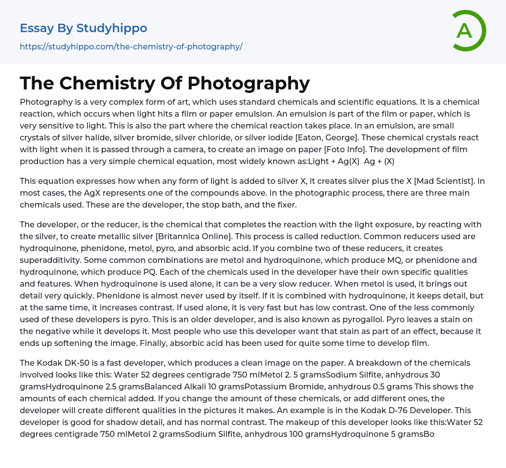 The Chemistry Of Photography Essay Example