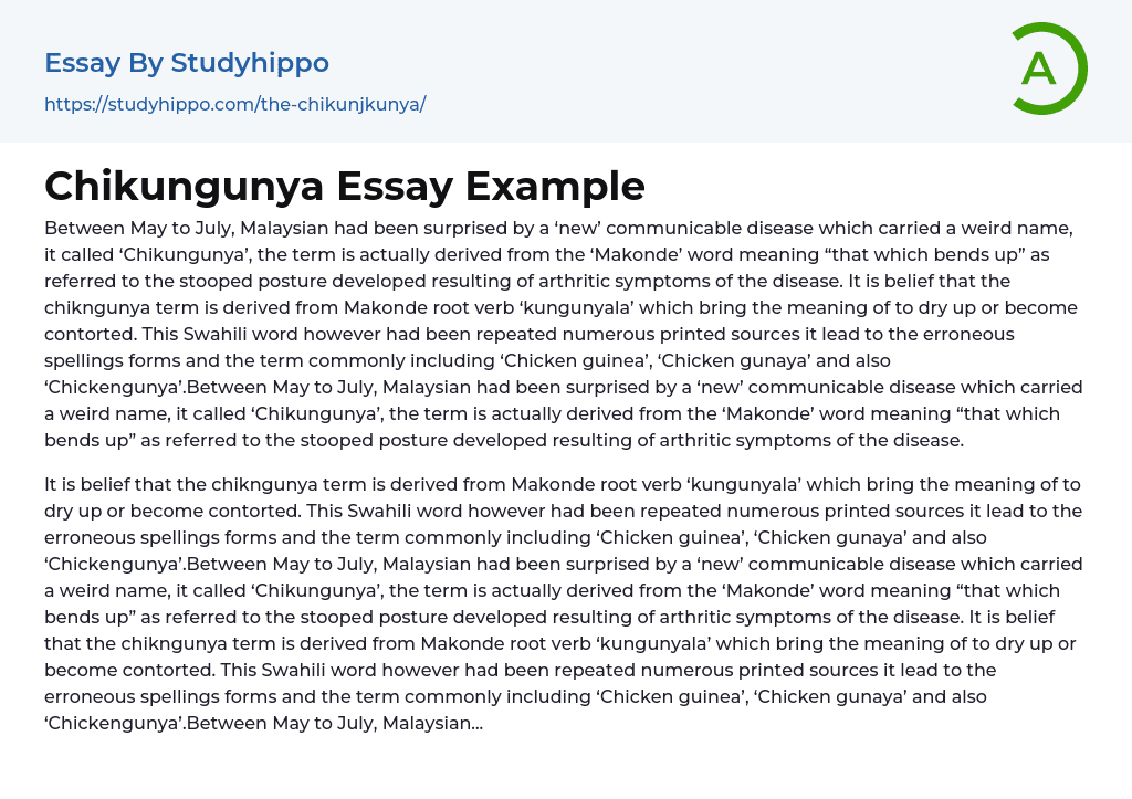 Chikungunya Essay Example