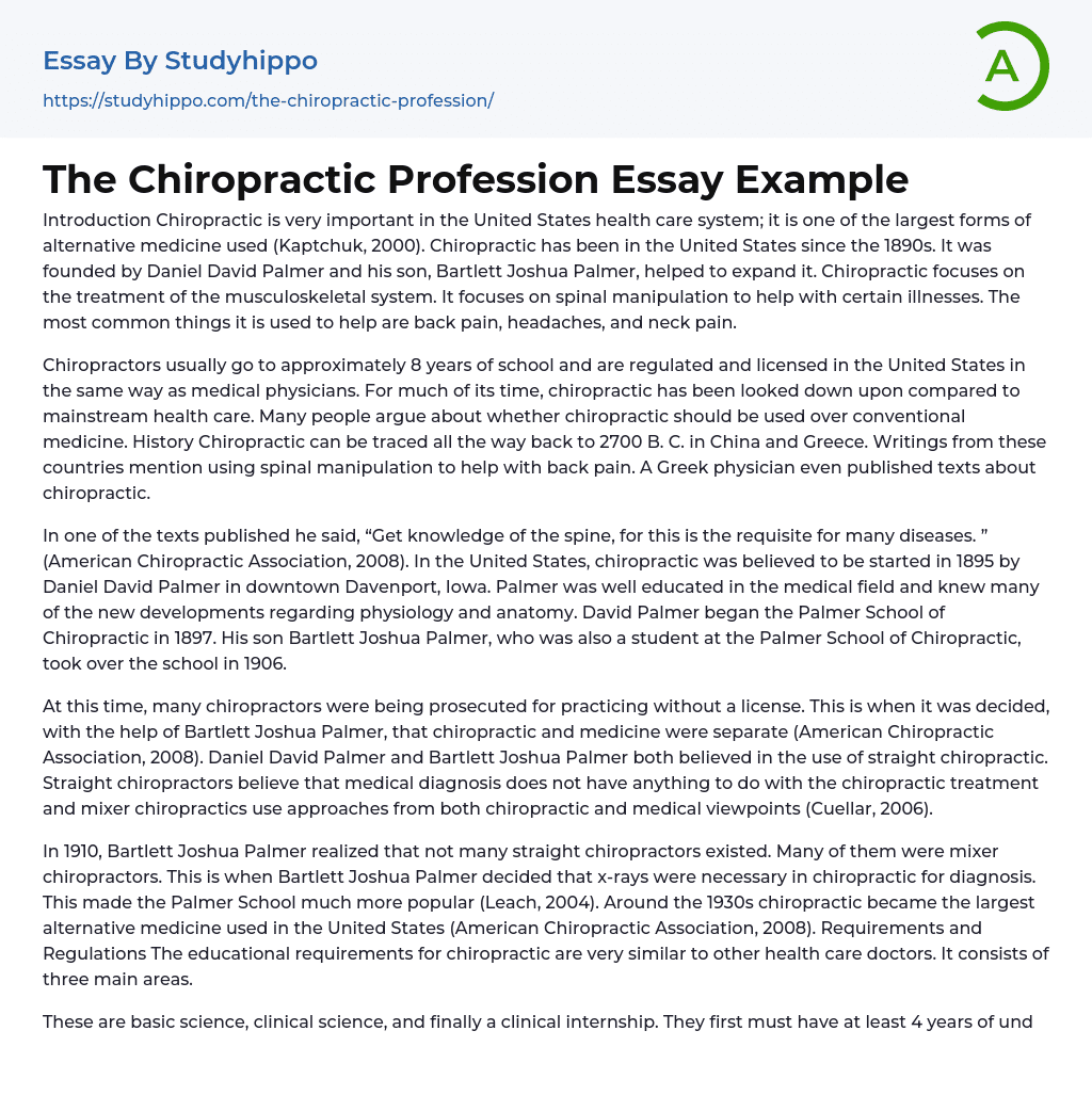 The Chiropractic Profession Essay Example