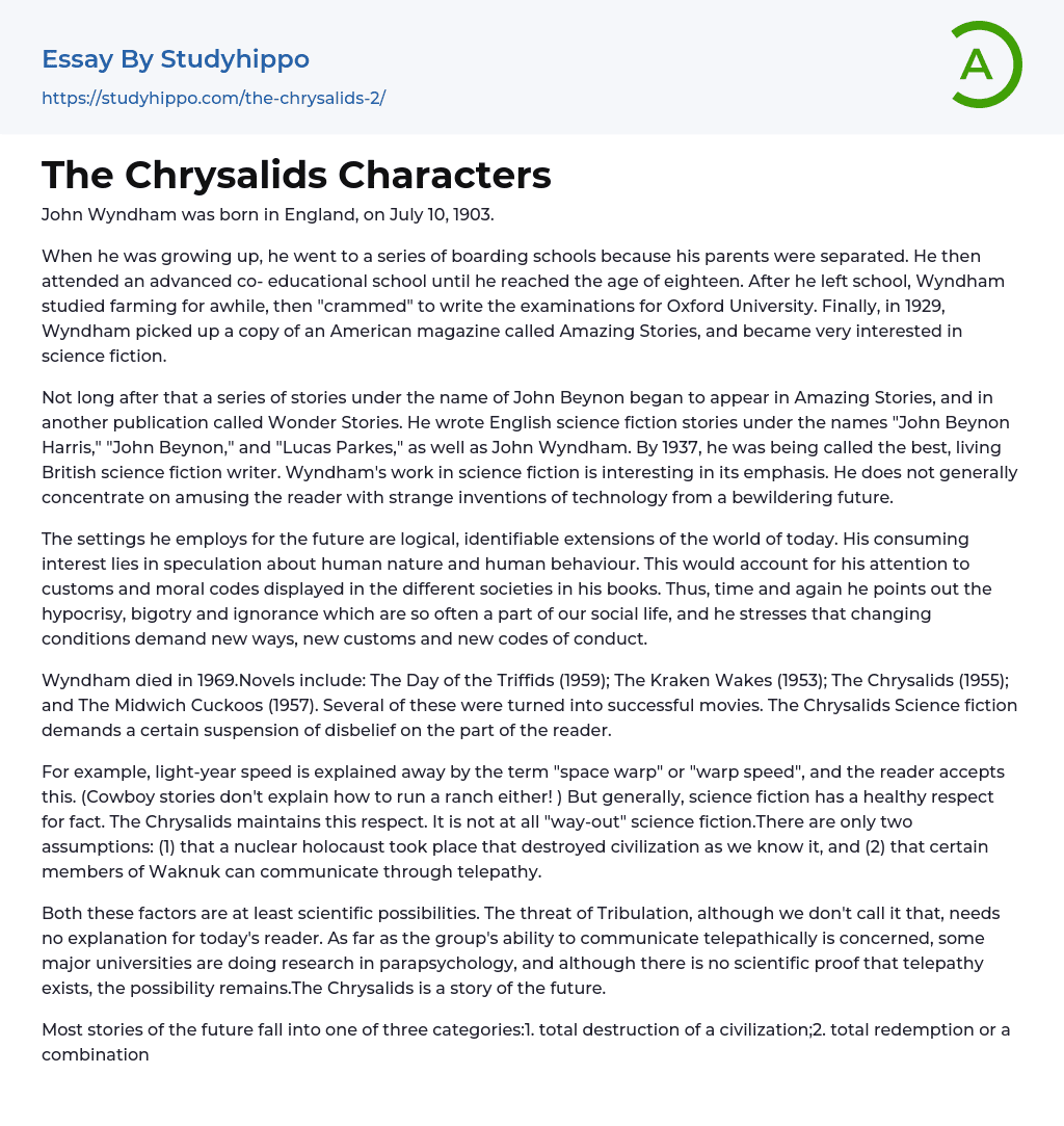 The Chrysalids Characters Essay Example