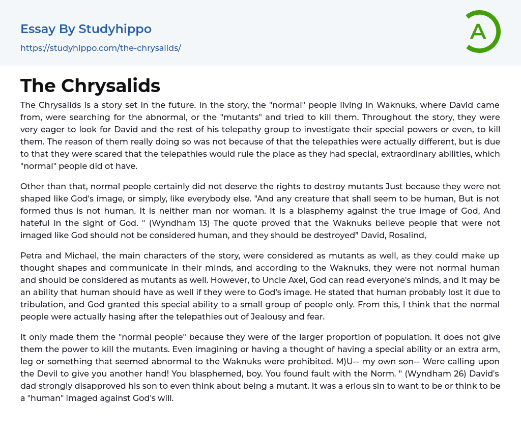 The Chrysalids Essay Example