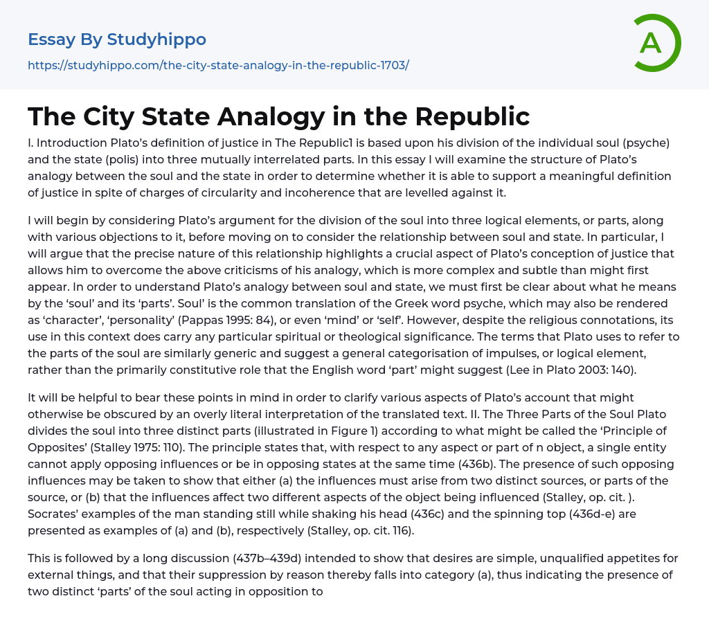 The City State Analogy in the Republic Essay Example