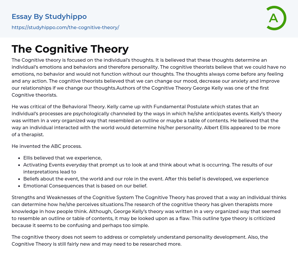 The Cognitive Theory Essay Example