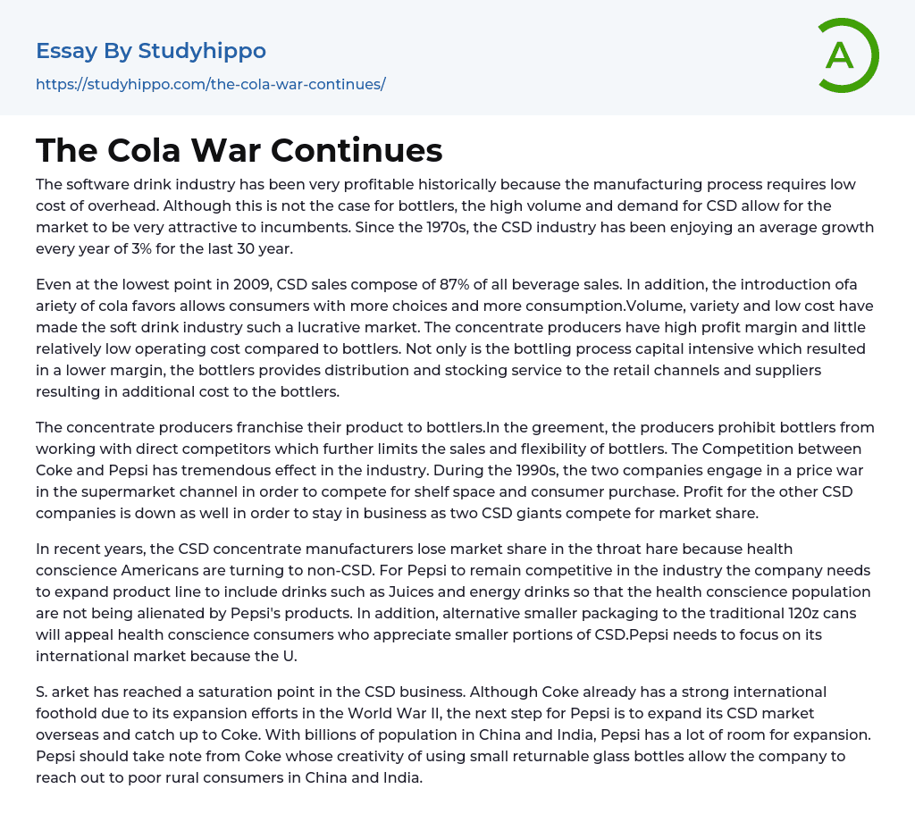 The Cola War Continues Essay Example