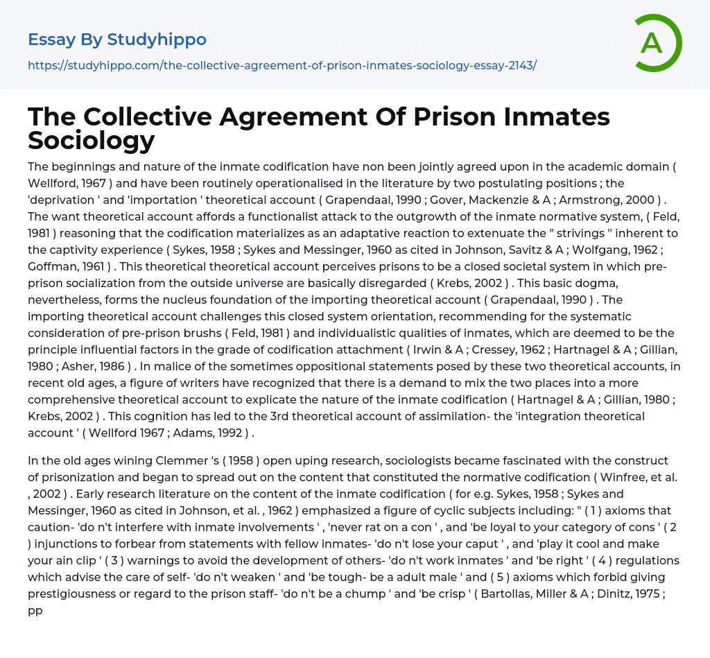 The Collective Agreement Of Prison Inmates Sociology Essay Example