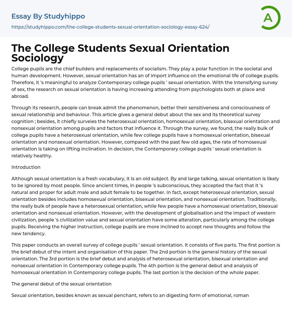 The College Students Sexual Orientation Sociology Essay Example