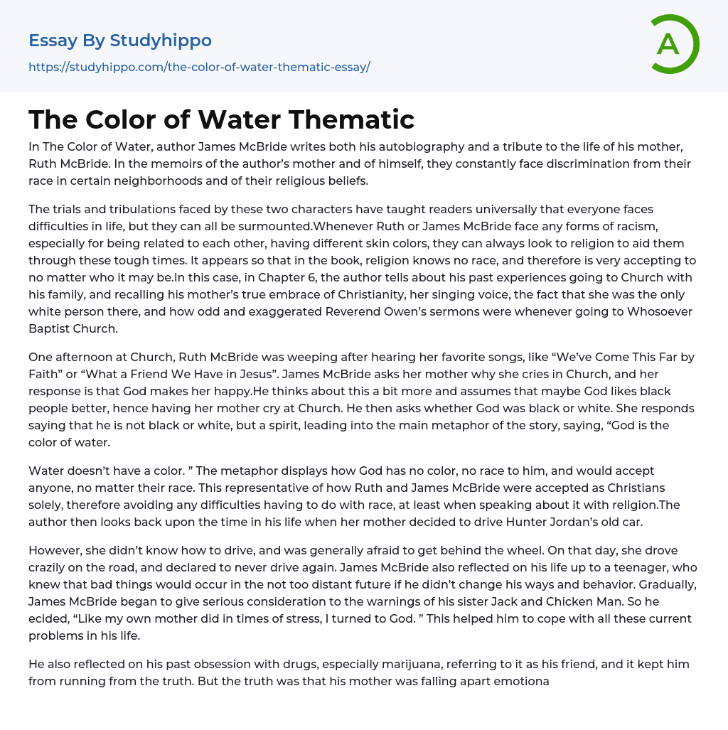 The Color of Water Thematic Essay Example