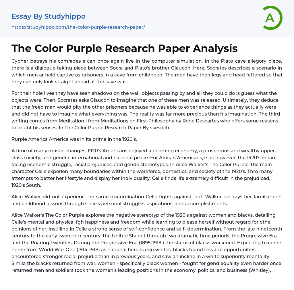 The Color Purple Research Paper Analysis Essay Example