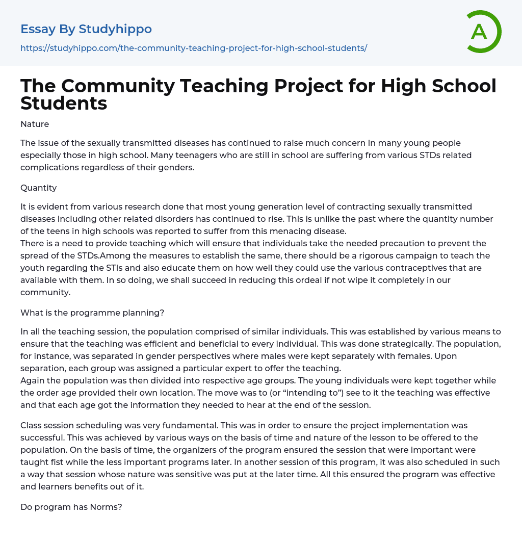 The Community Teaching Project for High School Students Essay Example