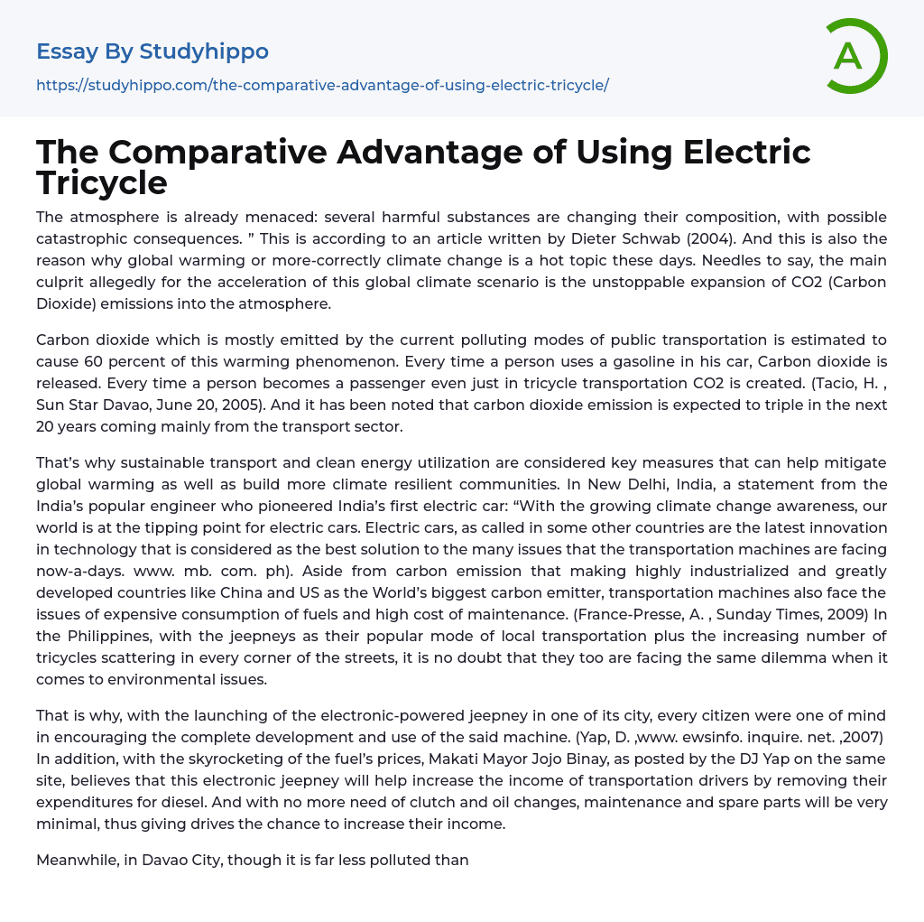 The Comparative Advantage of Using Electric Tricycle Essay Example