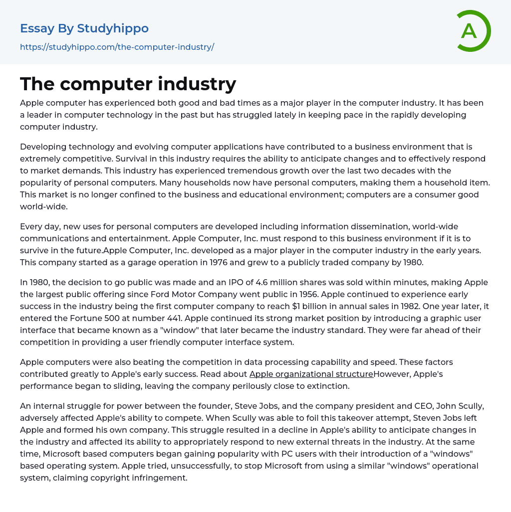 The computer industry Essay Example