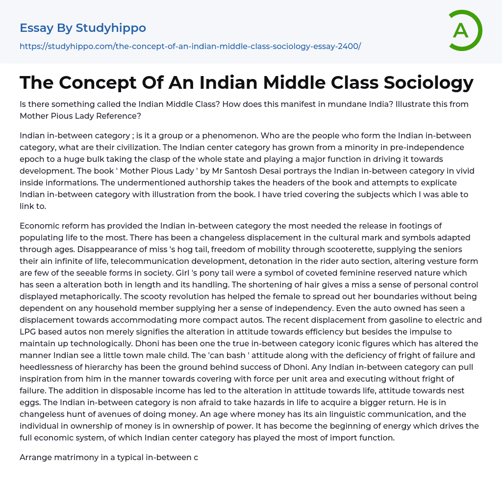 The Concept Of An Indian Middle Class Sociology Essay Example