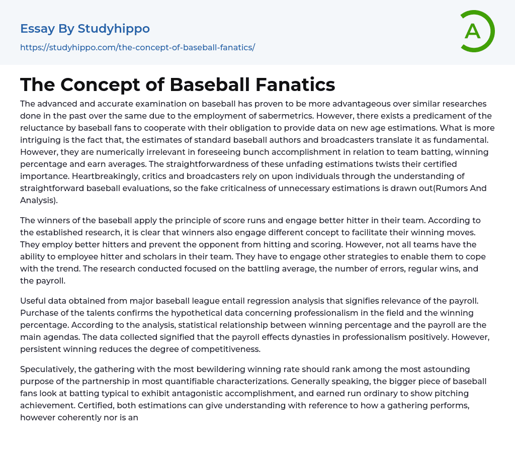 The Concept of Baseball Fanatics Essay Example