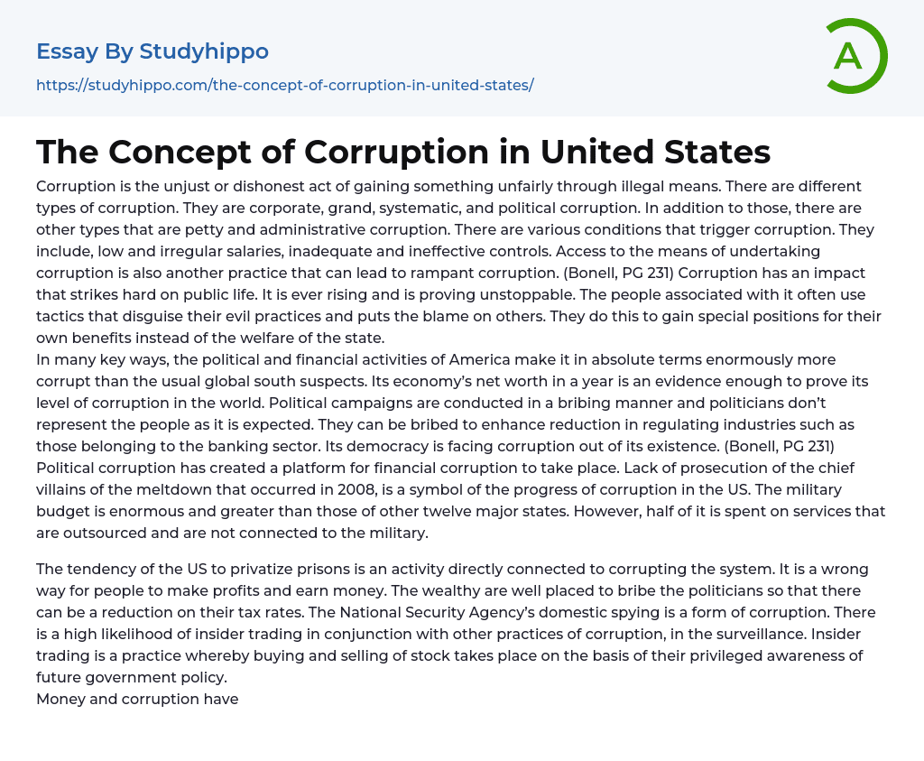 The Concept of Corruption in United States Essay Example