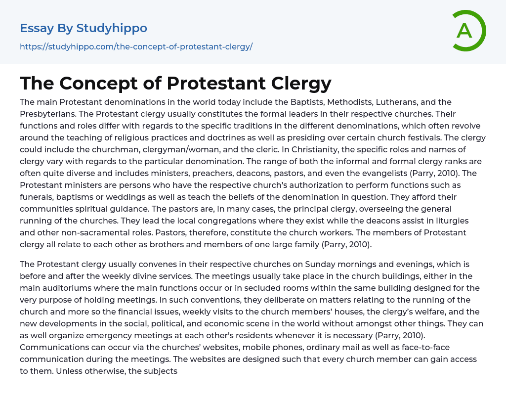 The Concept of Protestant Clergy Essay Example