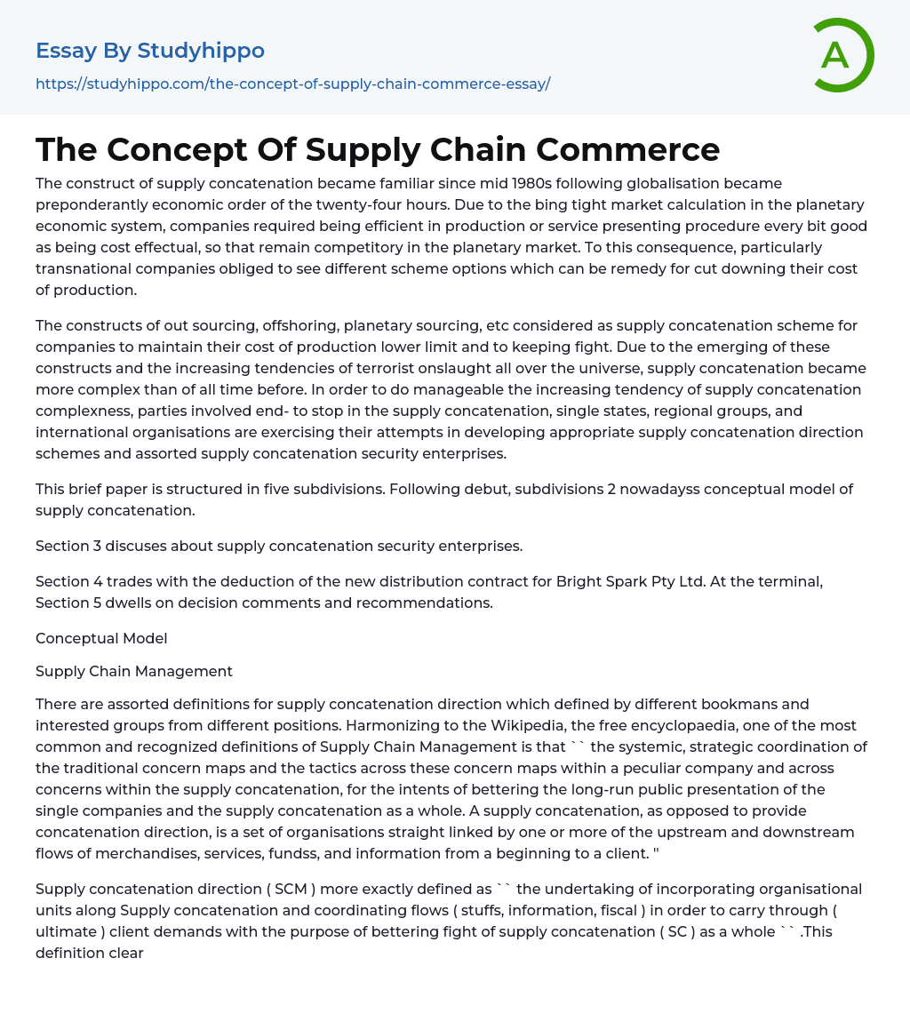 The Concept Of Supply Chain Commerce Essay Example