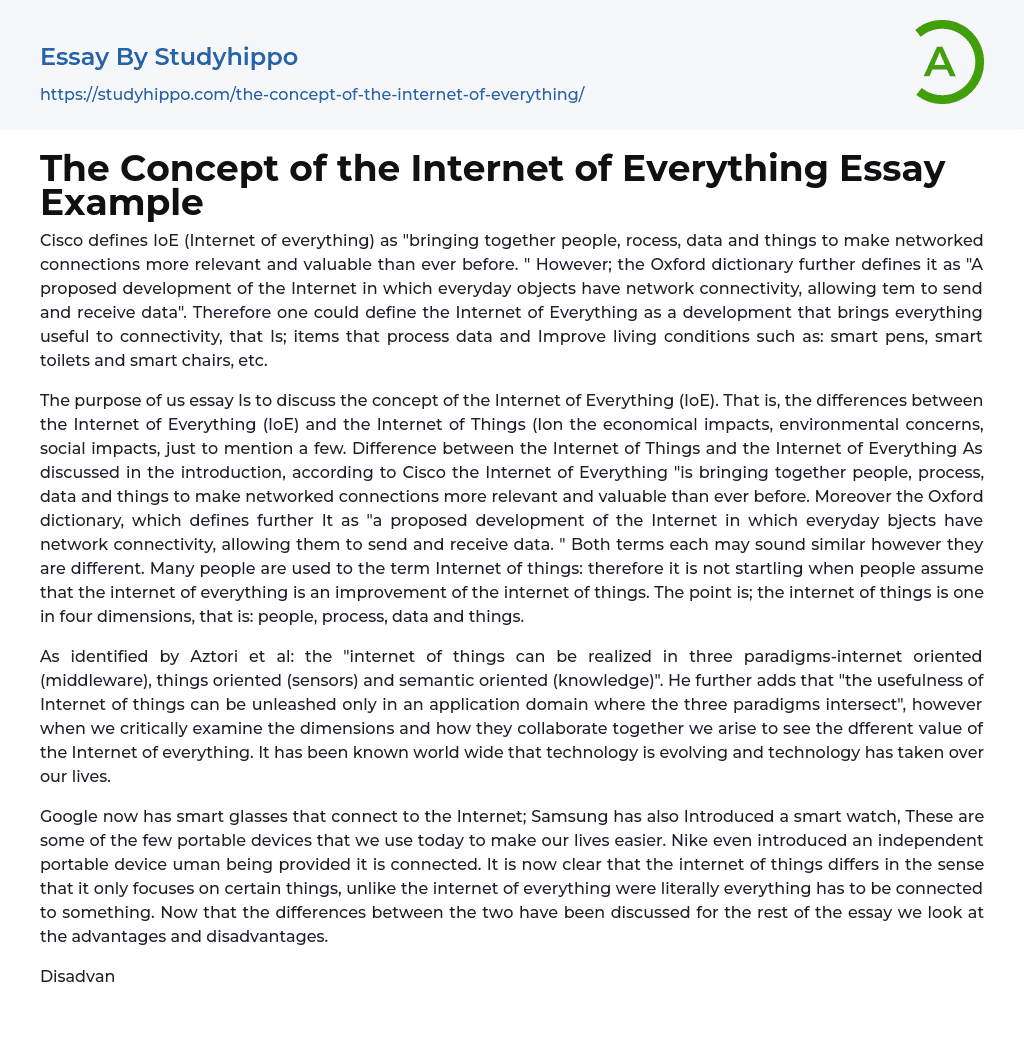 The Concept of the Internet of Everything Essay Example