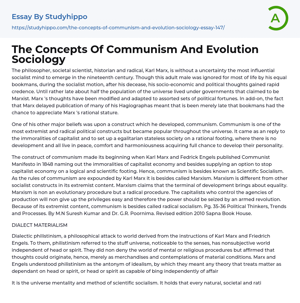 The Concepts Of Communism And Evolution Sociology Essay Example