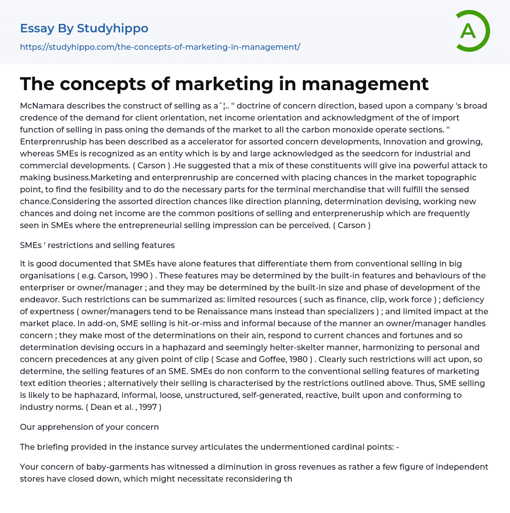 The concepts of marketing in management Essay Example