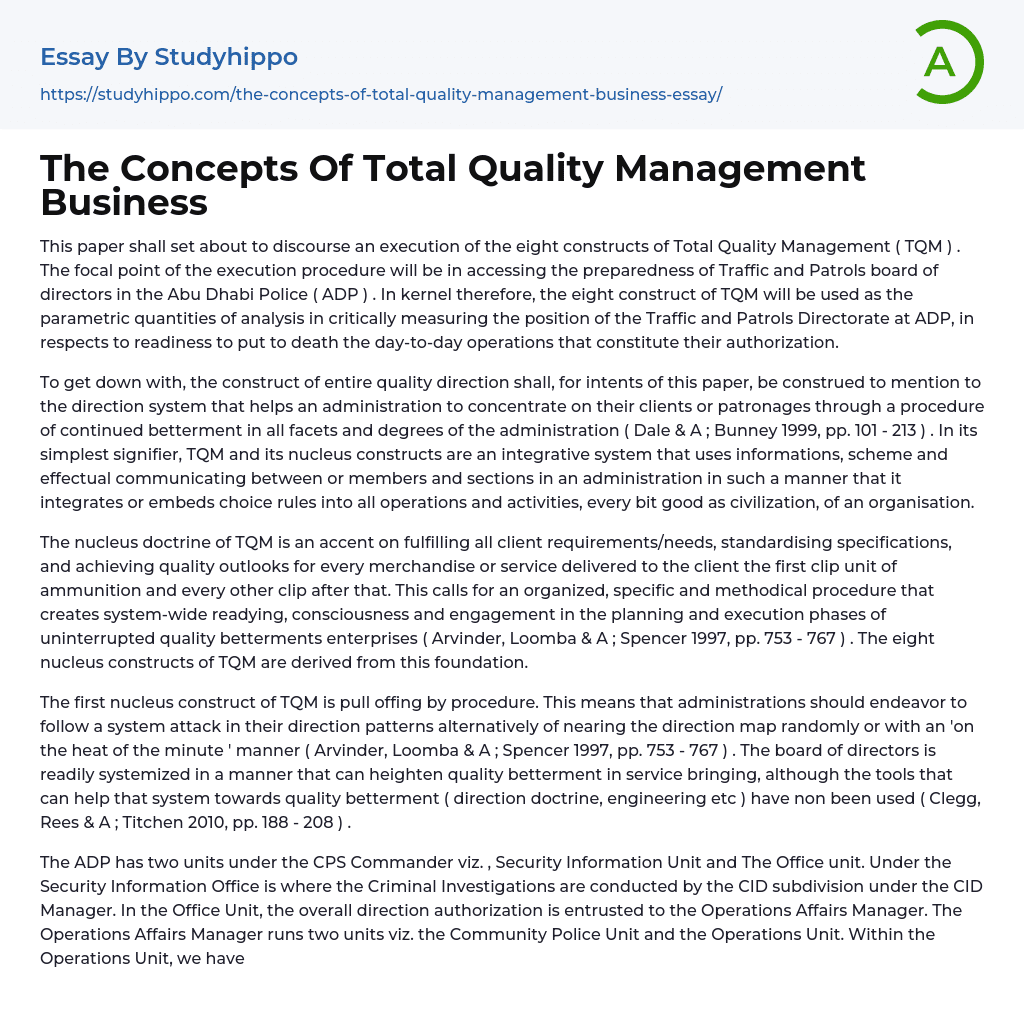 The Concepts Of Total Quality Management Business Essay Example