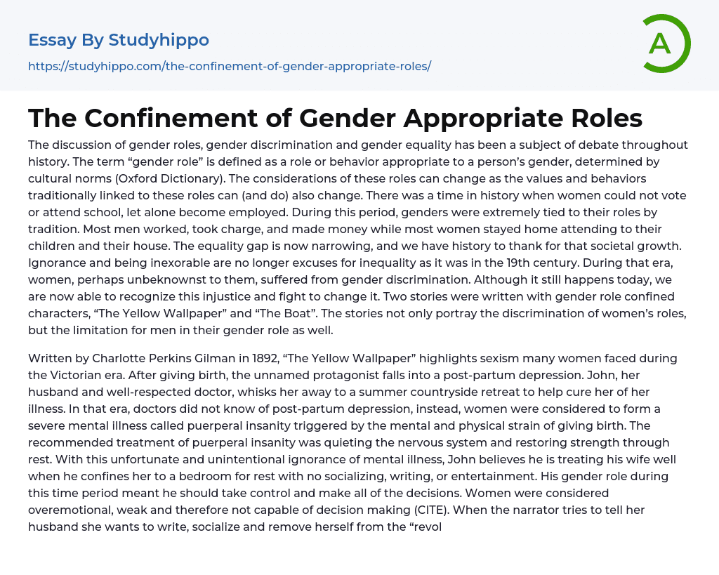 The Confinement of Gender Appropriate Roles Essay Example