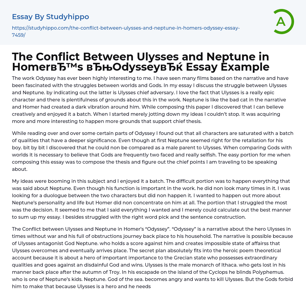 The Conflict Between Ulysses and Neptune in Homer’s “Odyssey” Essay Example