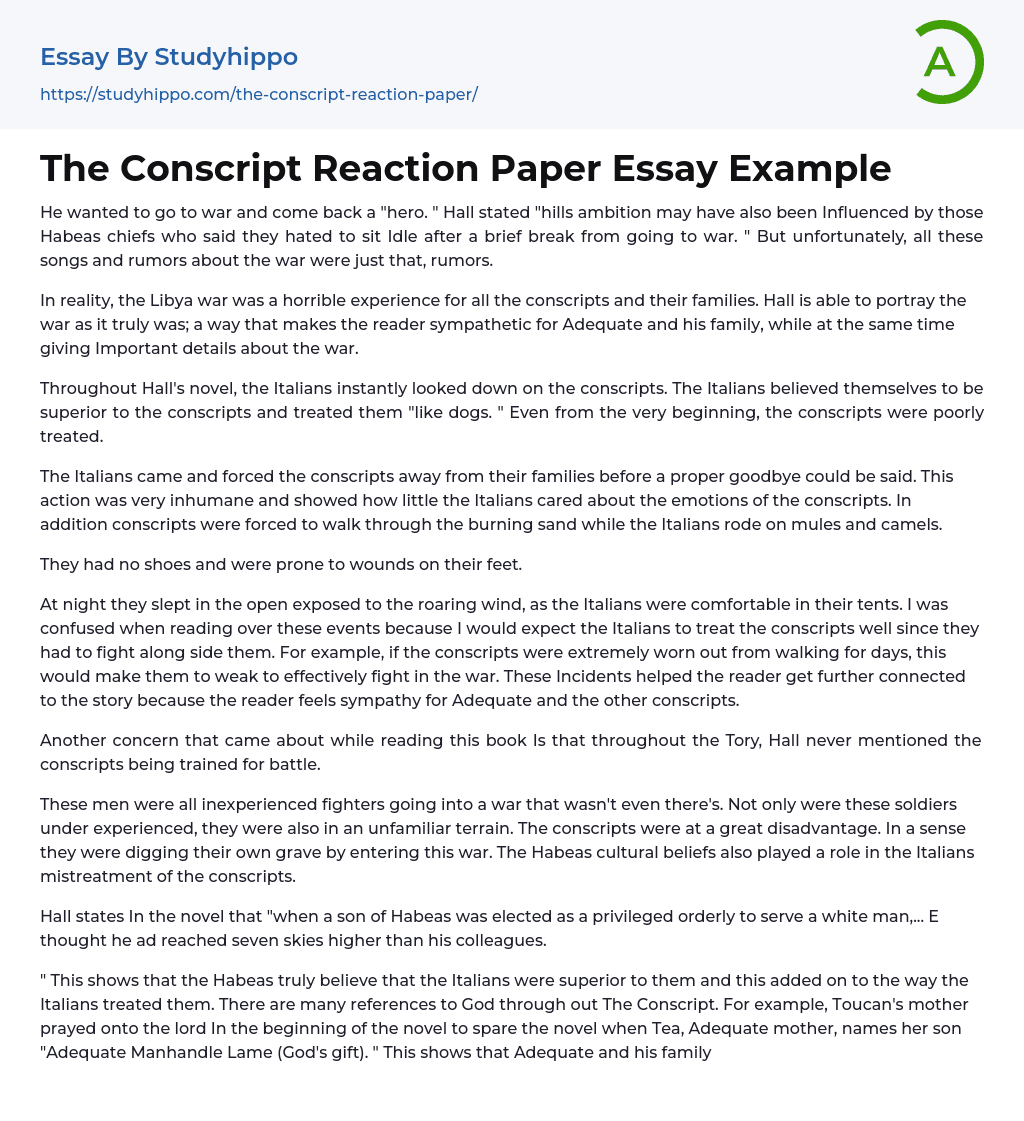 The Conscript Reaction Paper Essay Example