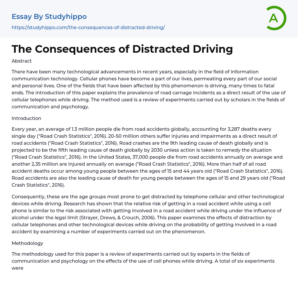 The Consequences of Distracted Driving Essay Example