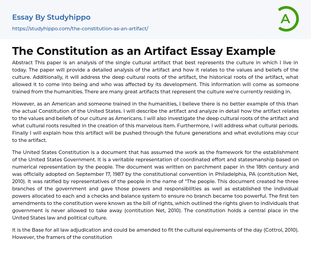 The Constitution as an Artifact Essay Example