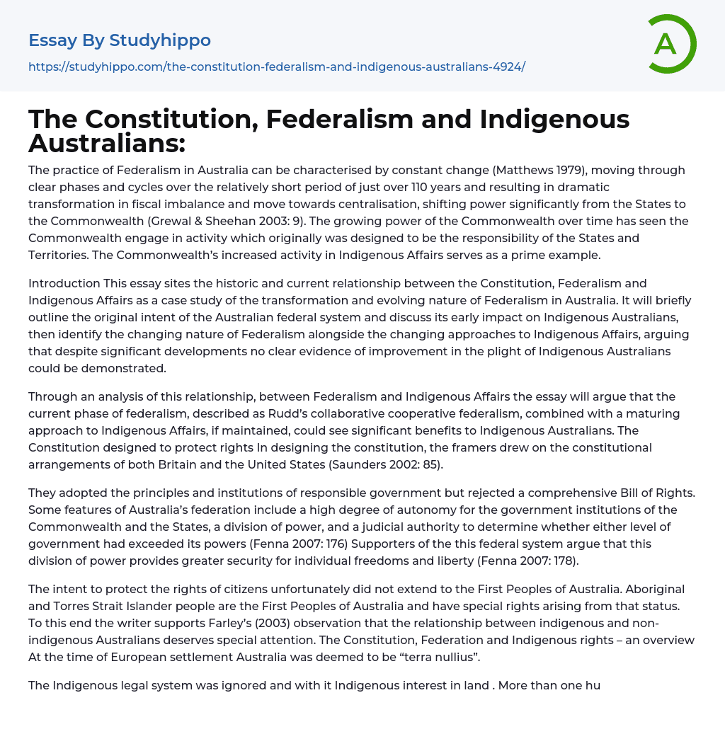 federalism in australia essay