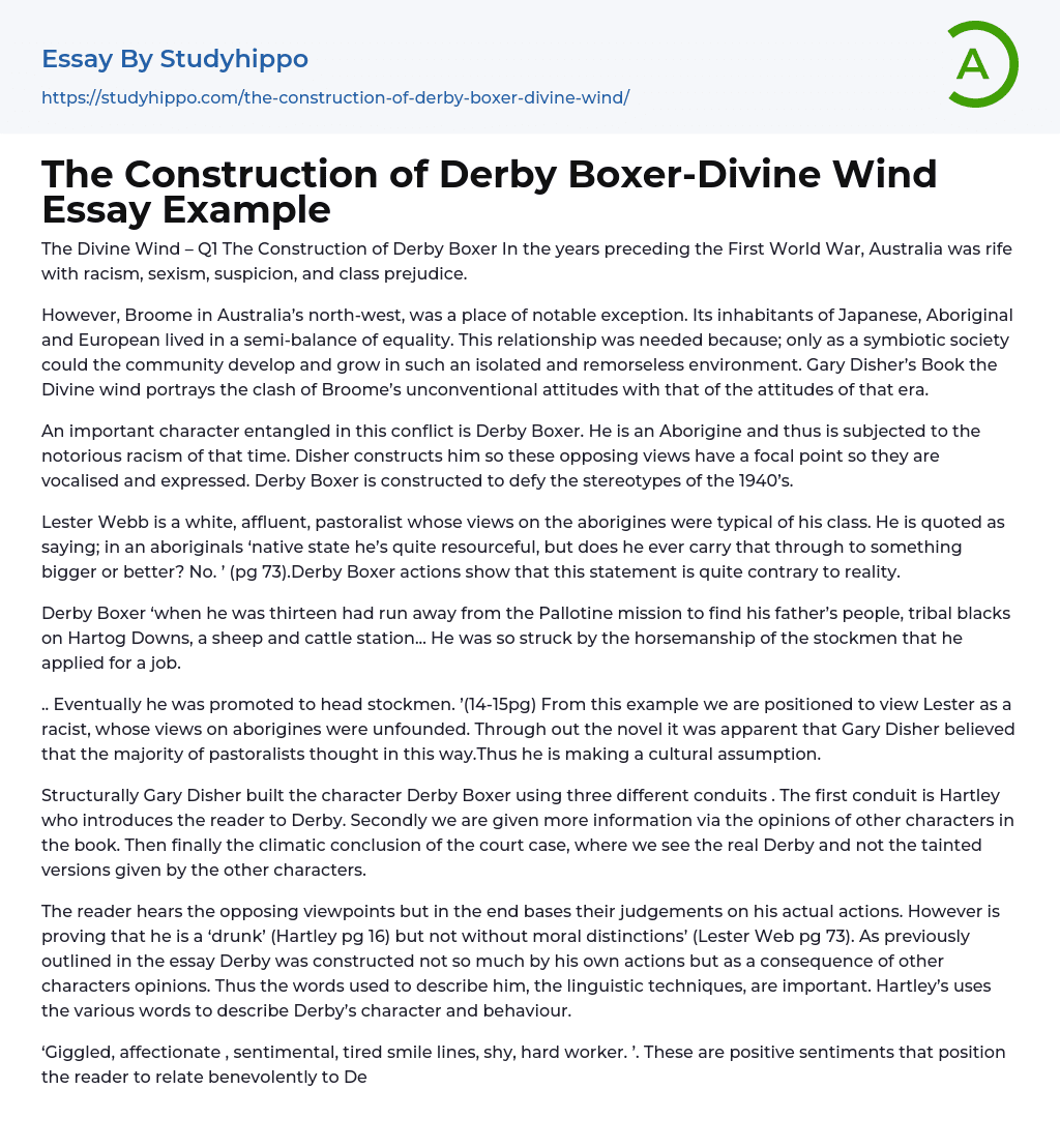 The Construction of Derby Boxer-Divine Wind Essay Example