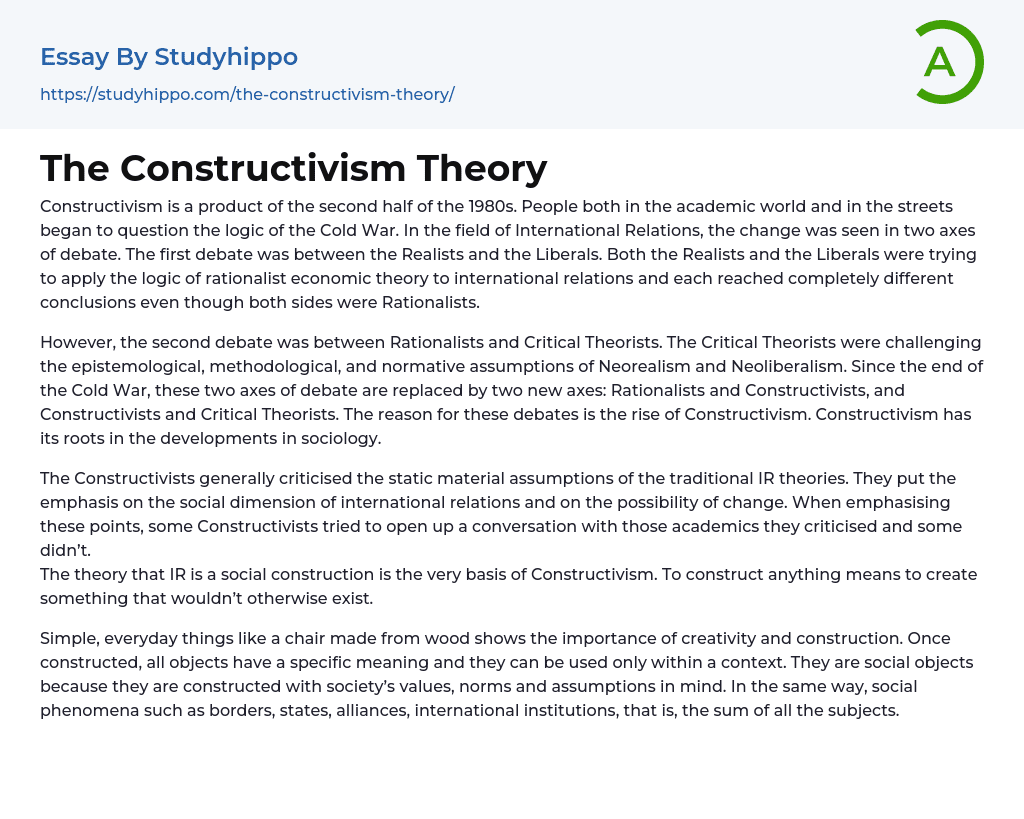 The Constructivism Theory Essay Example