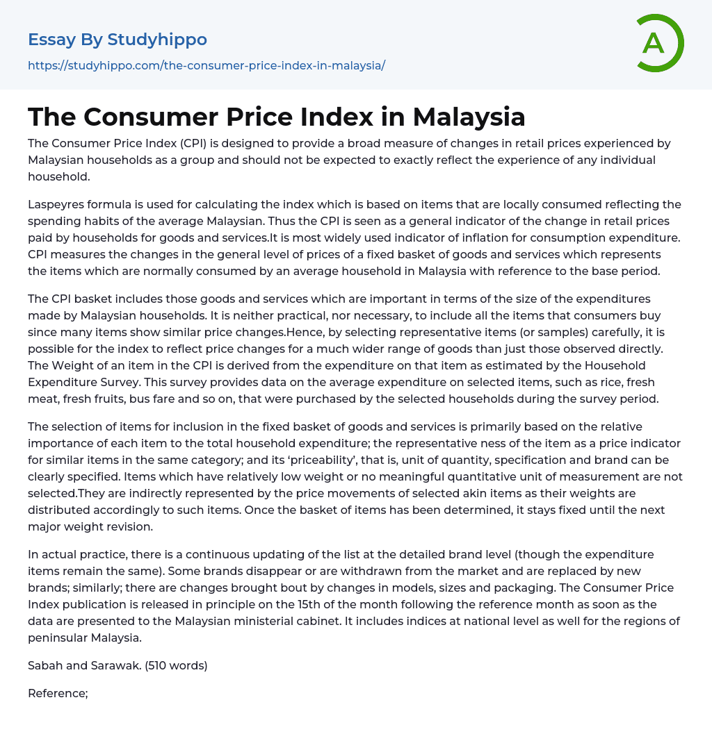 The Consumer Price Index in Malaysia Essay Example