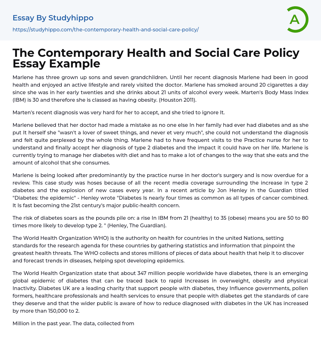 The Contemporary Health and Social Care Policy Essay Example