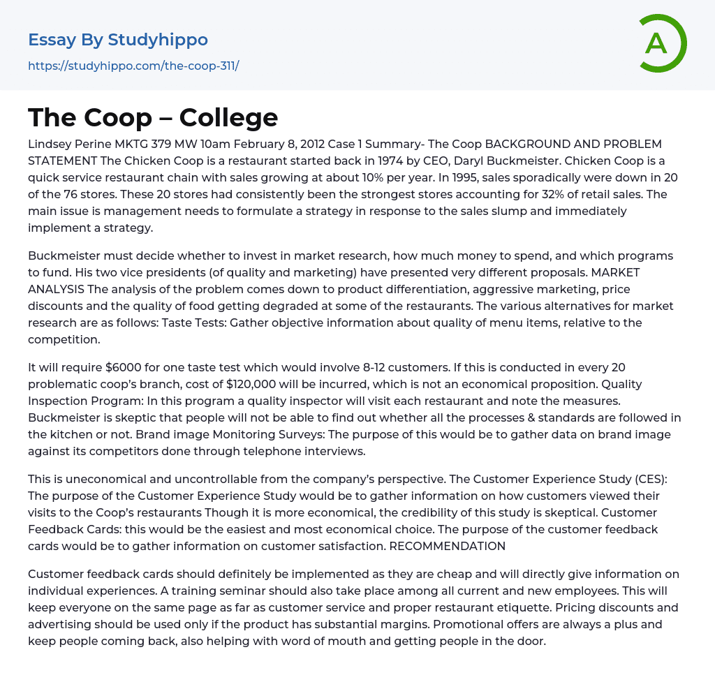The Coop – College Essay Example