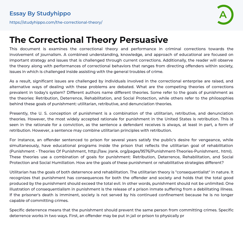 The Correctional Theory Persuasive Essay Example