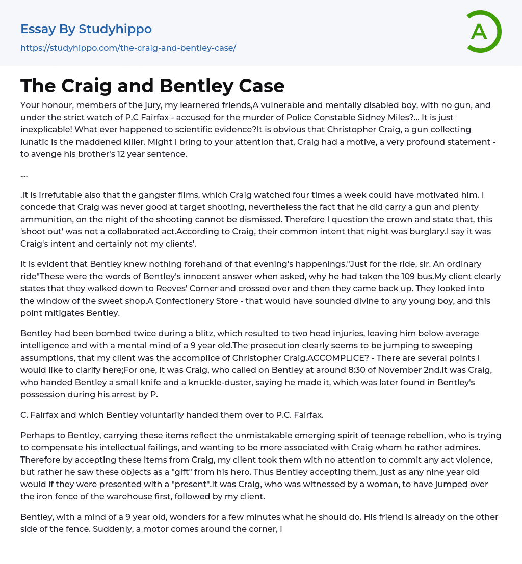 The Craig and Bentley Case Essay Example
