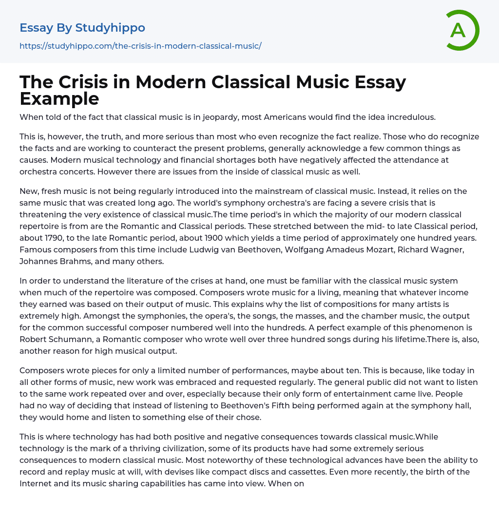 The Crisis in Modern Classical Music Essay Example