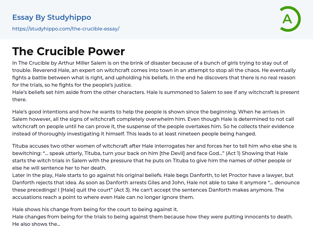 The Crucible Power Essay Example