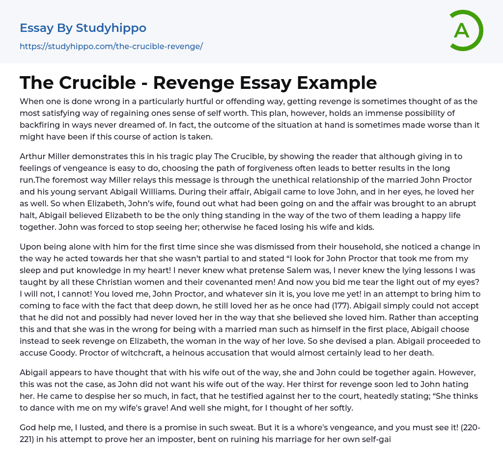 The Crucible – Revenge Essay Example