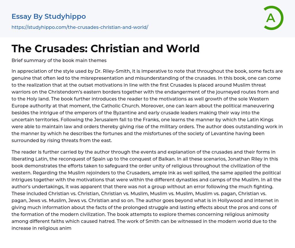 The Crusades: Christian and World Essay Example