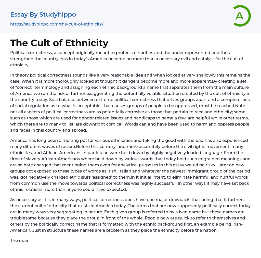 The Cult of Ethnicity Essay Example