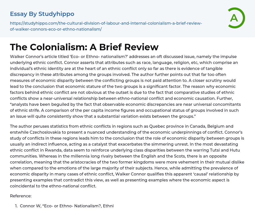 The Colonialism: A Brief Review Essay Example
